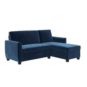 Nahla 31.5 in. W Sectional Dark Blue Velvet Twin Sofa Bed with Storage
