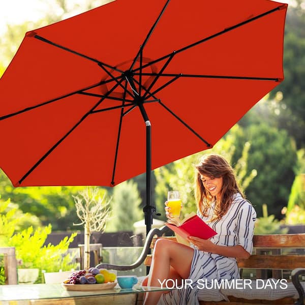 PASAMIC 10 ft. Market Patio Umbrella with Base and Push Button Tilt in Red