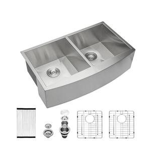 36 in. x 20 in. Undermount Kitchen Sink, 18-Gauge Stainless Steel Apron Front Sinks double-bowl in Brushed Nickel