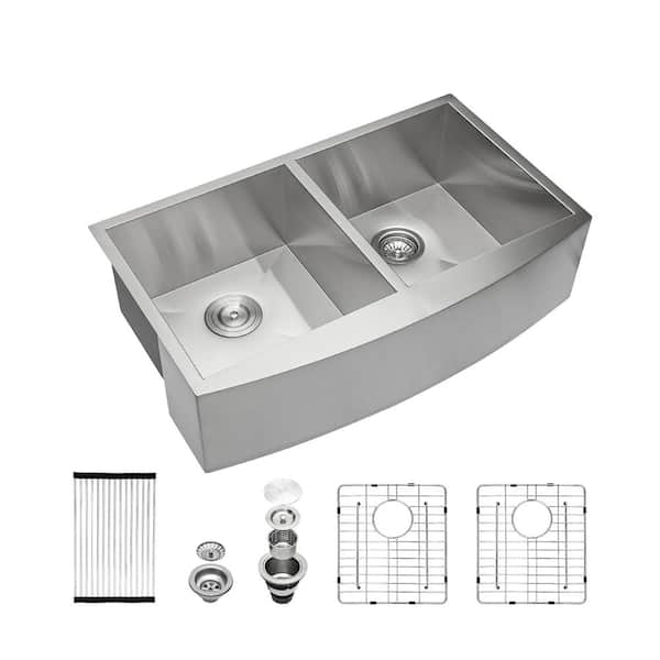 Unbranded 36 in. x 20 in. Undermount Kitchen Sink, 18-Gauge Stainless Steel Apron Front Sinks double-bowl in Brushed Nickel
