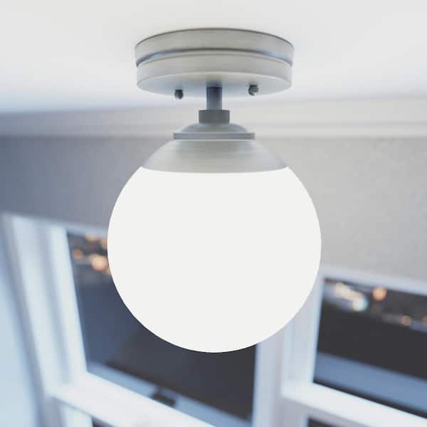Hunter Hepburn 8 in. 1 Light Brushed Nickel Flush Mount Craft / Hobby Room Light