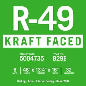 R-49 EcoBatt Kraft Faced Insulation Batt 16 in. x 48 in. x 13-3/4 in. (12-Bags)