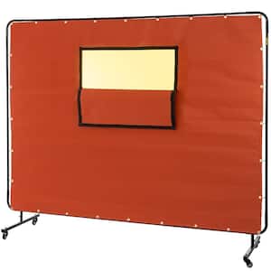 6 ft. x 8 ft. Welding Curtain Welding Screen Fireproof Fiberglass with 4-Wheels Window for Workshop, Red