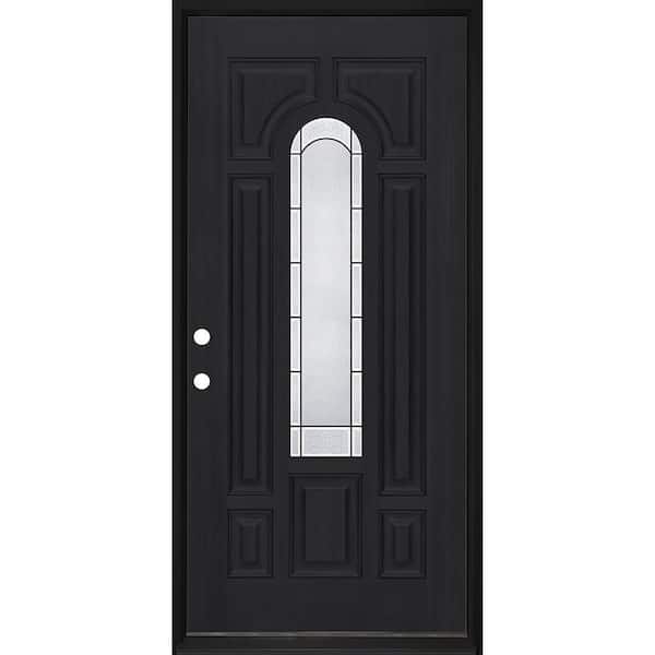 Regency 36 in. x 80 in. Center Lite Empire Deco Glass RHIS Onyx Fiberglass Prehung Front Door with 4-9/16 Jamb