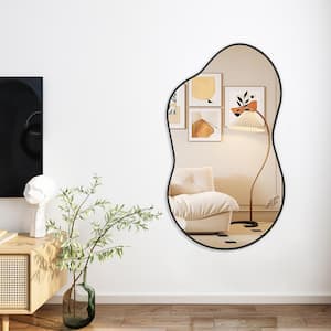 26 in. W. x 46 in. H Irregular Black Aluminum Alloy Framed Wall Mirror Wavy Bathroom Mirror