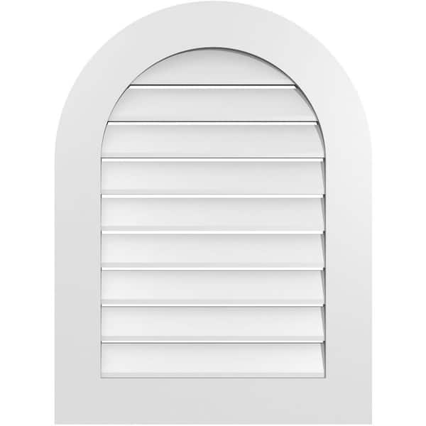 Ekena Millwork 24 in. x 32 in. Round Top White PVC Paintable Gable Louver Vent Functional