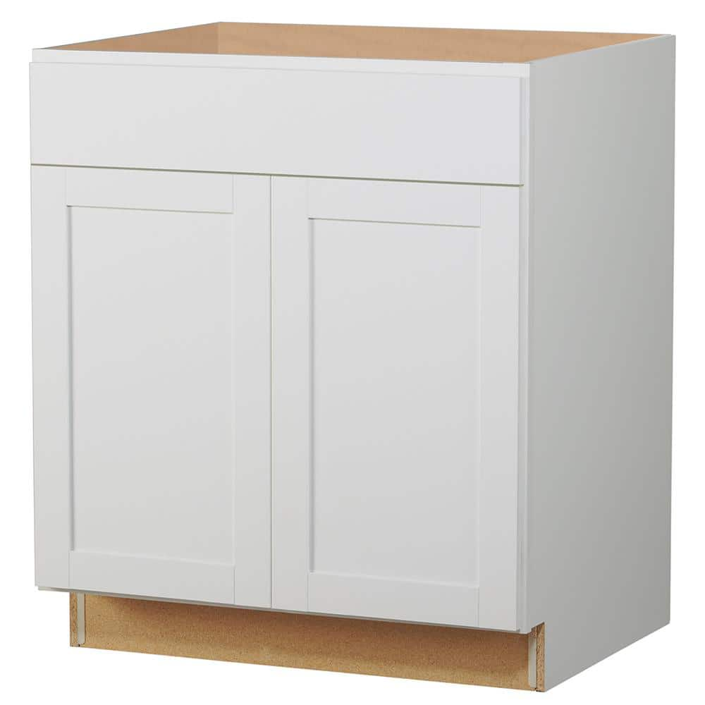 Hampton Bay Westfield Feather White Shaker Stock Assembled Base Kitchen Cabinet (30 in. W x 23.75 in. D x 35 in. H)