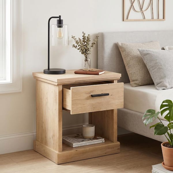 Iver Brown Farmhouse 1-Drawer Nightstand with Open Shelf