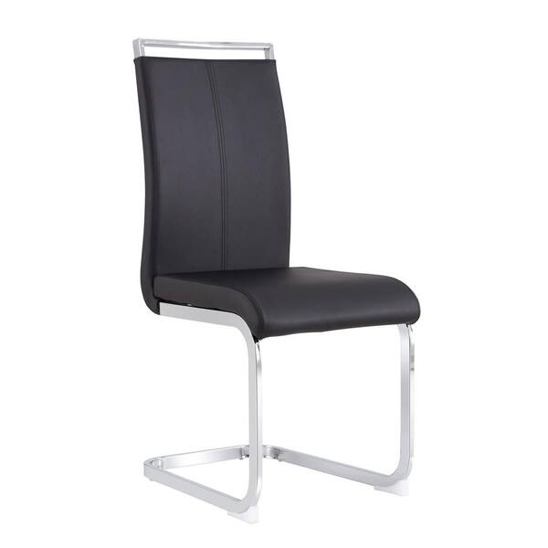 Unbranded Modern Black PU Leather High Back Upholstered Dining Armless Chairs with C-shaped Tube Chrome Metal Legs (Set of 4)