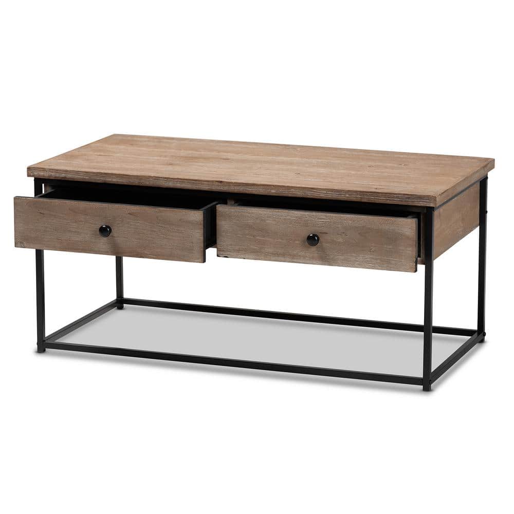 Roderick Fir Wood and Metal Rectangular Coffee Table with Storage