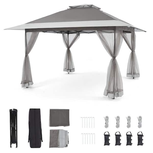 13 ft. x 13 ft. Dark Gray Pop-Up Gazebo Tent with Mosquito Netting