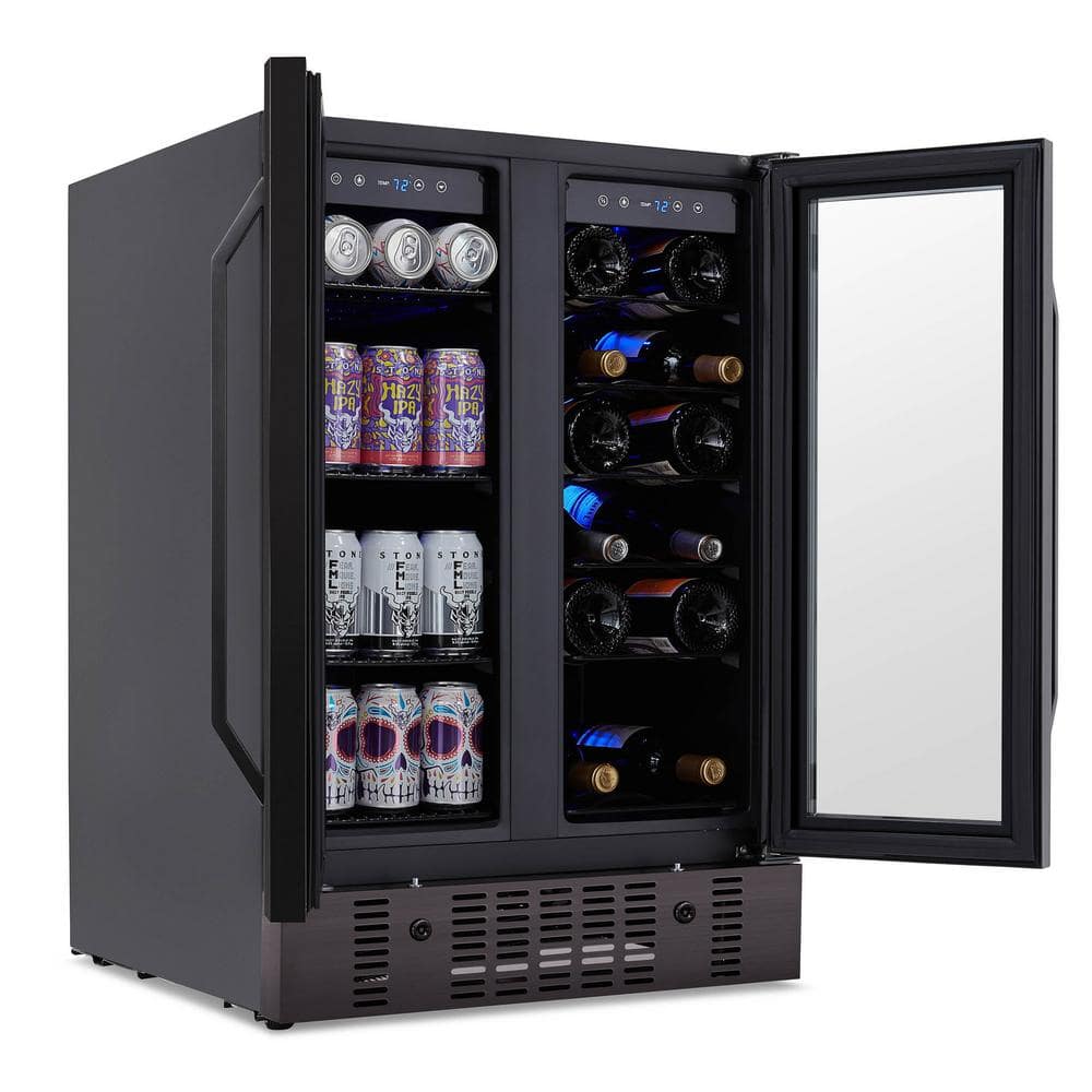 24" Black Stainless Steel Dual Zone Wine and Beverage Refrigerator