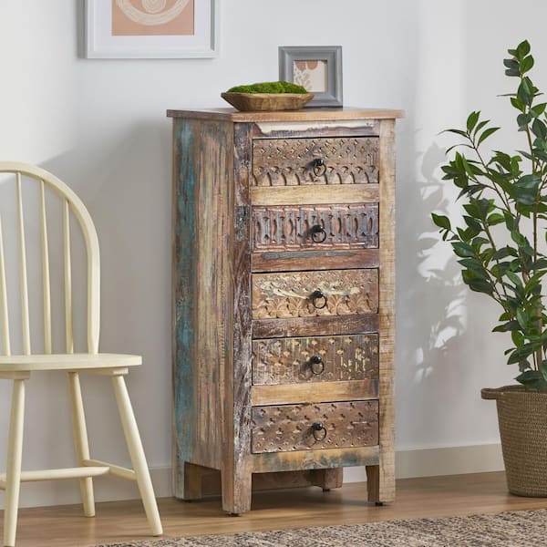 Noble House Soperton 5-Drawer Multi-Colored and Natural Chest of Drawers (41 in. H x 20 in. W x 16 in. D)