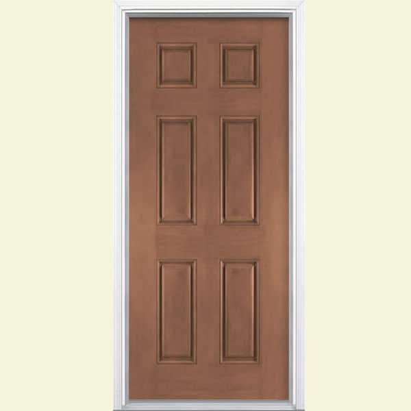 Masonite 36 in. x 80 in. 6-Panel Caramel Mahogany Grain Textured Fiberglass Prehung Front Door with Brickmold