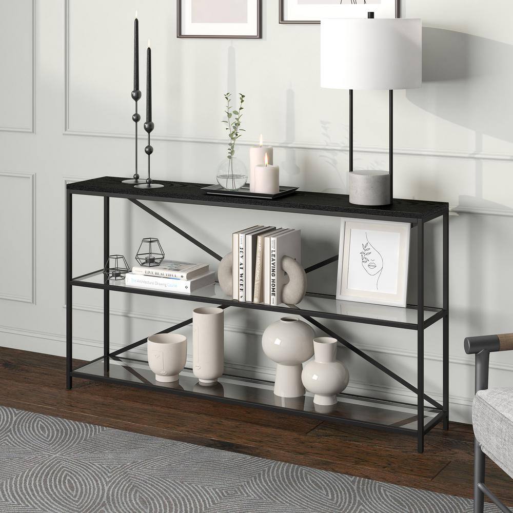 Fionn 55'' Blackened Bronze and Black Grain Console Table
