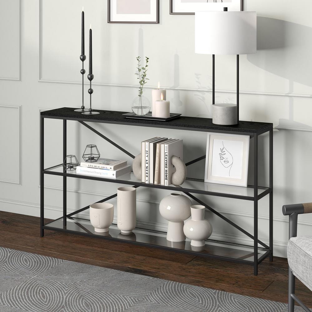 Fionn 55'' Blackened Bronze and Black Grain Console Table
