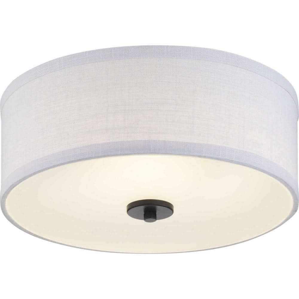 Graphite and White Fabric LED Flush Mount Light, 13-inch