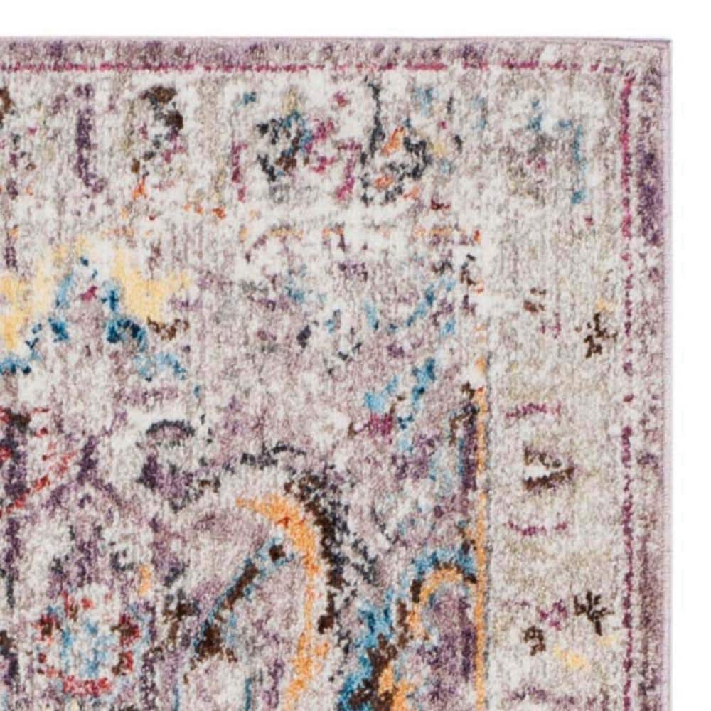 Lavender and Light Grey Vintage Bohemian Runner Rug