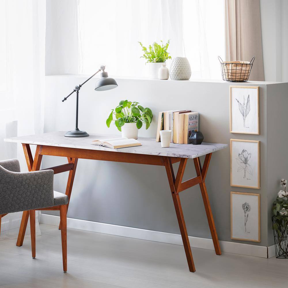 Ashton Faux Marble and Walnut Rectangular Dining Table