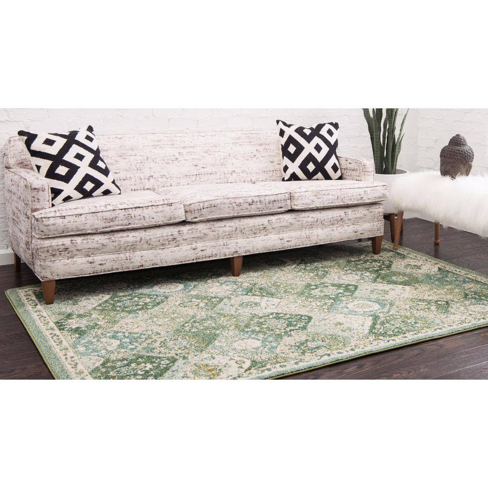 Green Abstract Pattern Square Indoor Rug