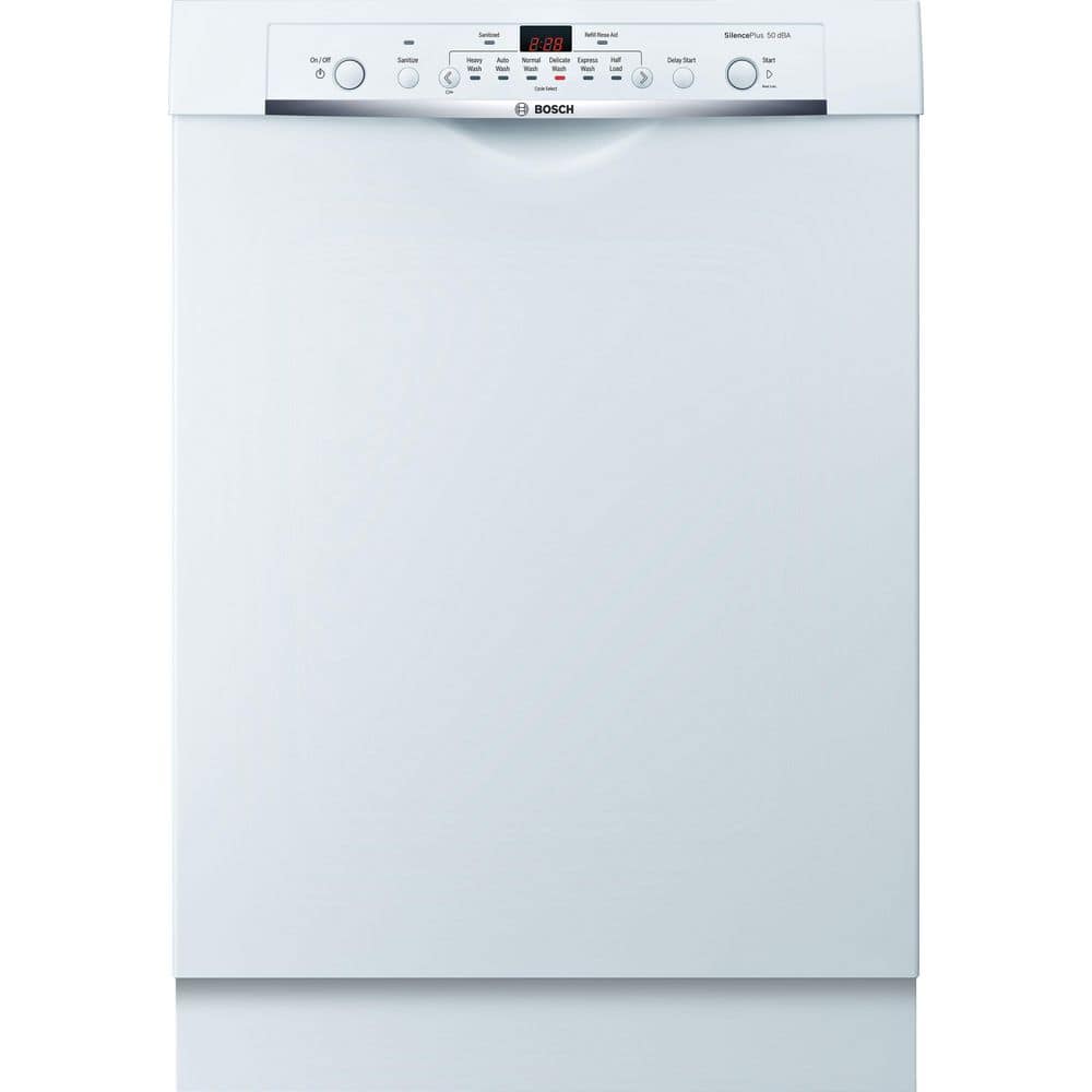 Bosch Ascenta 24 in. White Front Control Tall Tub Dishwasher with Hybrid Stainless Steel Tub, 50dBA