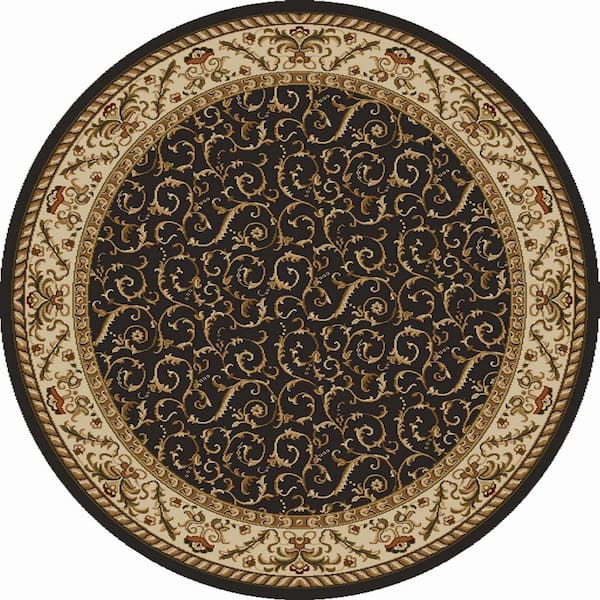 Unbranded Como Brown 5 ft. Round Traditional Floral Scroll Area Rug