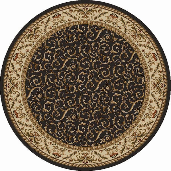 Unbranded Como Brown 5 ft. Round Traditional Floral Scroll Area Rug