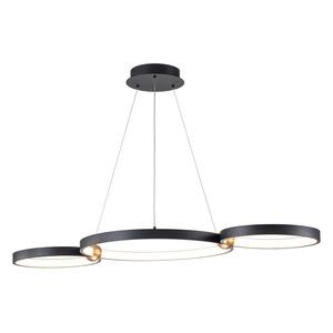 Rring 43.7 in. 3-Light Triple Ring Matte Black and Champagne Gold Dimmable Integrated LED Pendant Light for Kitchen