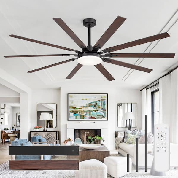 Larris 72 in. Indoor Black Downrod Ceiling Fan with integrated LED Light, 10 Black/Brown Blades and Remote Included