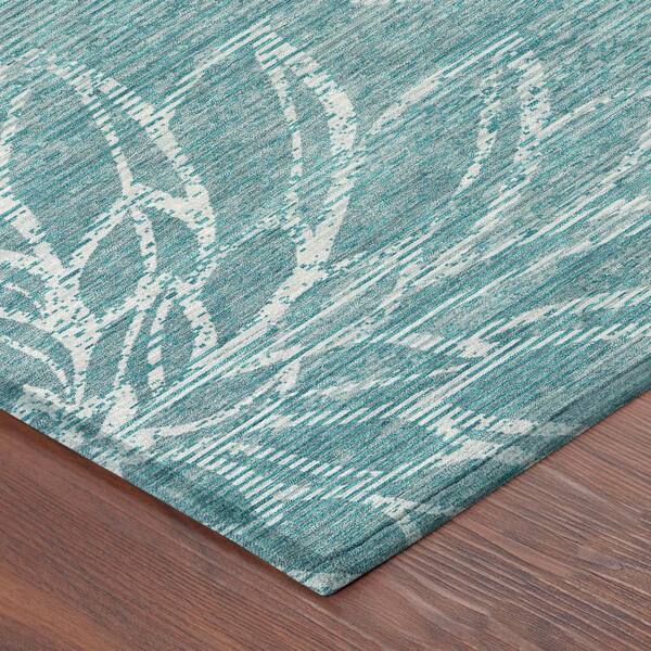 Chantille Machine Washable Indoor/Outdoor Abstract ACN2789 Teal 8 ft. x 8 ft. Round Rug