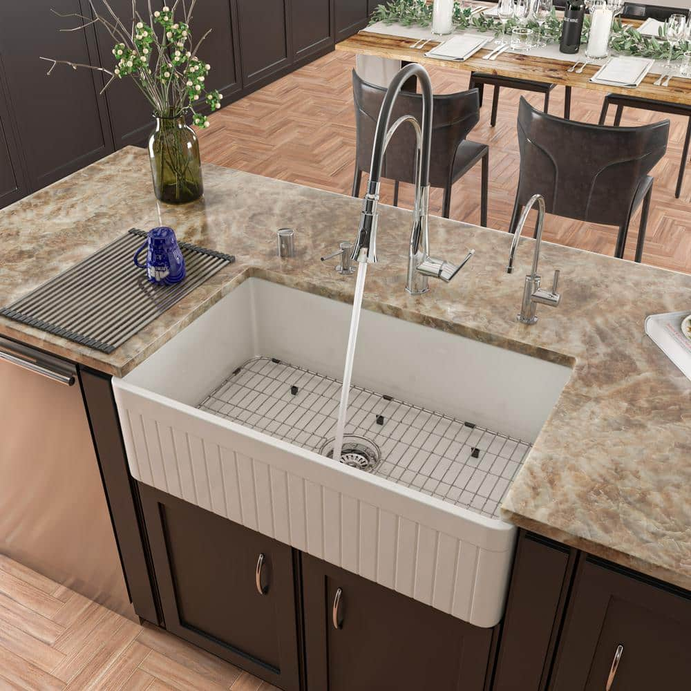 Alfi Brand ABCO3318DB 33 in. Concrete Color Reversible Double Fireclay Farmhouse Kitchen Sink