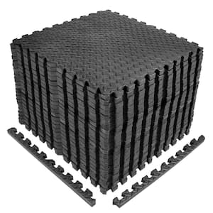 Puzzle Exercise Mat Black 24 in. x 24 in. x 0.5 in. EVA Foam Interlocking Tiles with Border (96 sq. ft.)