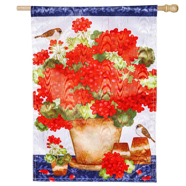 Evergreen Enterprises 2-1/3 ft. x 3-2/3 ft. Red Geraniums Moire House Flag