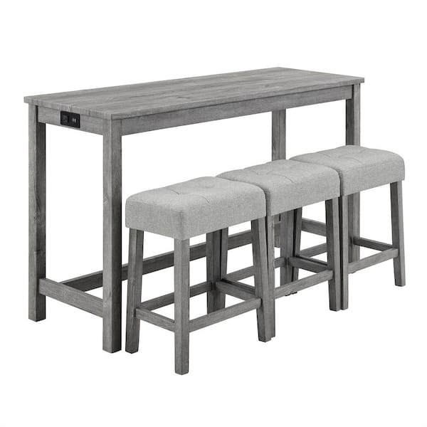 Unbranded 4-Piece Gray Wood Outdoor Serving Bar Set with Power Outlet