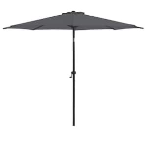 9 ft. Aluminum Market Umbrella Patio Umbrella with Push Button Tilt/Crank for Garden, Lawn & Pool in Dark Grey