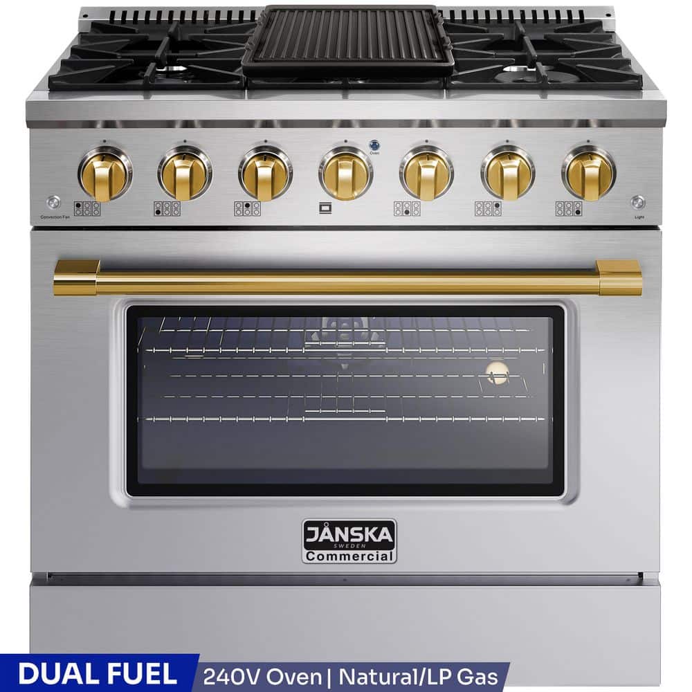 JANSKA 36 in. 5.2 cu. ft. Dual Fuel Range, 6 Burners, Convection