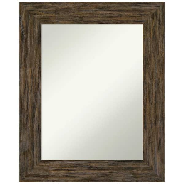 Amanti Art Fencepost Brown 25 in. H x 31 in. W Wood Framed Non-Beveled Bathroom Vanity Mirror in Brown