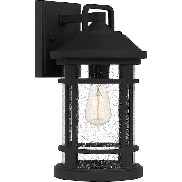 Quoizel Quincy 8.5 in. 1-Light Earth Black Outdoor Wall Lantern Sconce with Clear Seeded Glass