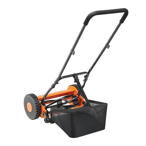Push Reel Lawn Mower 14 in. 5-Blade Manual Mower, 0.6-1.75 in. Adjustable Height, Walk-Behind with Grass Catcher Bag