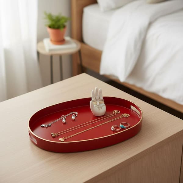 15.7 in. x 10.2 in. Red Plastic Oval Tray - Home Entertaining and