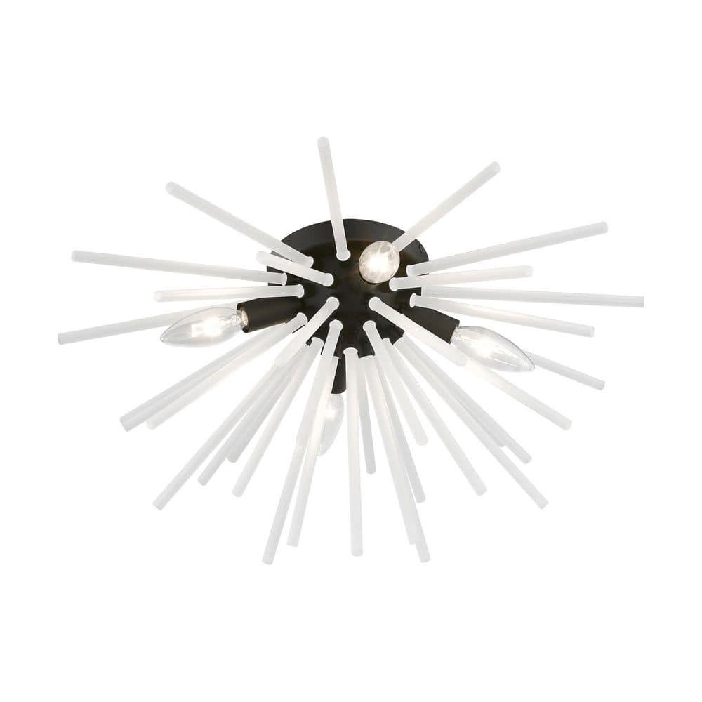 Uptown Elegance 4-Light Black Brass Flush Mount with Acid Etched Rods