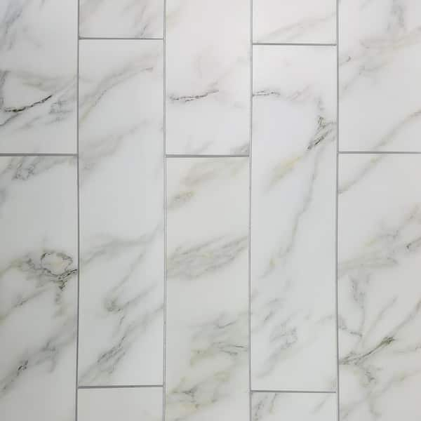 Abolos Handmade Decor White Gold Marble Look Large Format 4 In X 16 In Matte Glass Decorative Wall Tile 6 Pc Pack Hmdwtj0416 Cg P The Home Depot