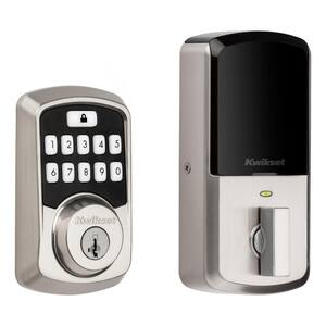 Aura Satin Nickel Single Cylinder Electronic Bluetooth Keypad Smart Lock Deadbolt featuring SmartKey Security