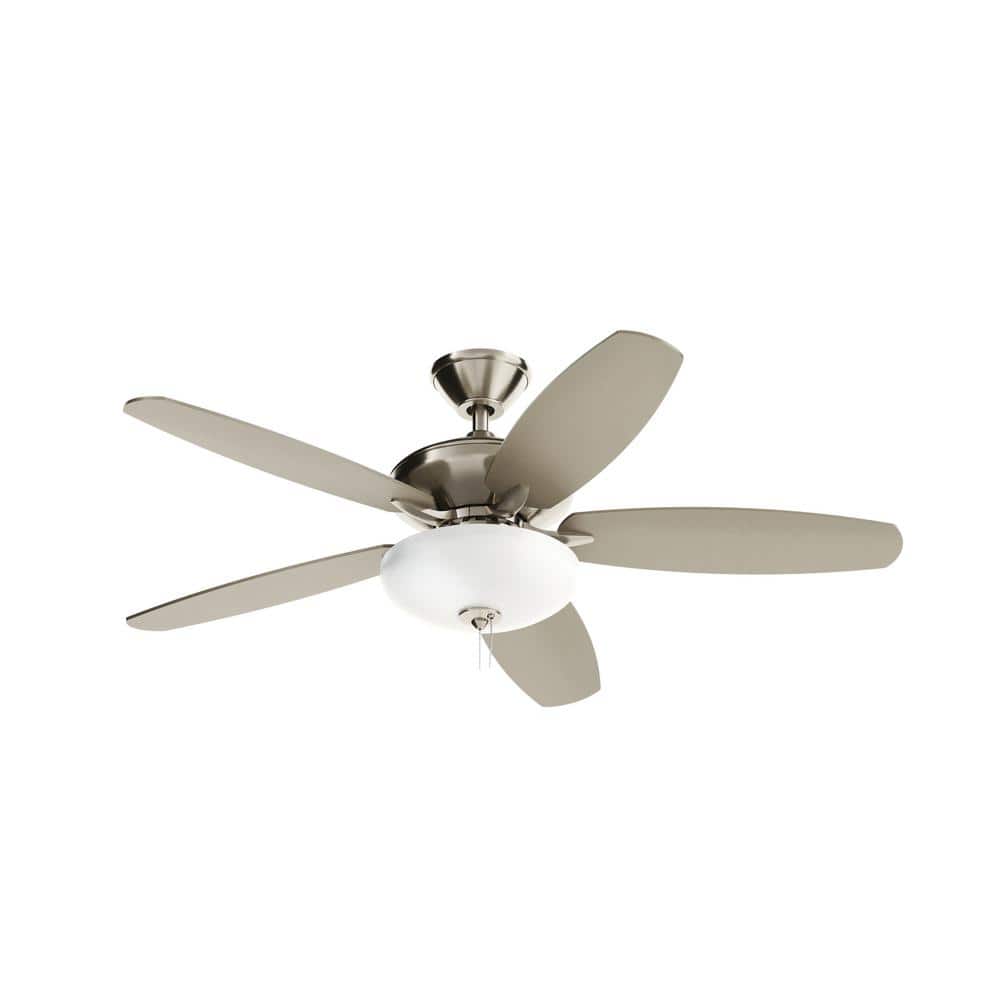 KICHLER Renew Select 52 in. Indoor Brushed Stainless Steel Dual Mount Ceiling Fan with LED Bulbs with Pull Chain