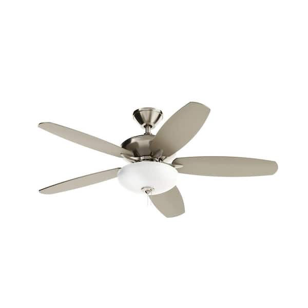 KICHLER Renew Select 52 in. Indoor Brushed Stainless Steel Dual Mount Ceiling Fan with LED Bulbs with Pull Chain