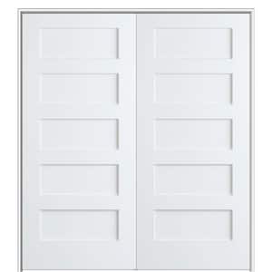 Shaker Flat Panel 36 in. x 80 in. Both Active Solid Core Primed HDF Double Pre-Hung French Door with 6-9/16 in. Jamb
