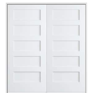 Shaker Flat Panel 72 in. x 80 in. Both Active Solid Core Primed HDF Double Pre-Hung French Door with 6-9/16 in. Jamb