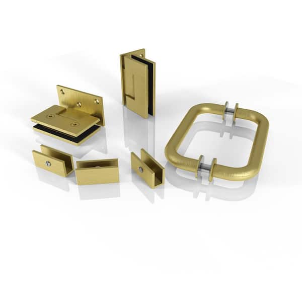 Glass Warehouse 78 in. Wall Hinged Hardware Pack in Satin Brass with Handle