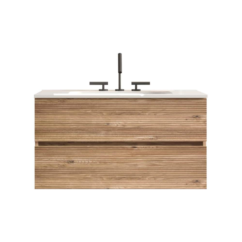 36 in. Wall-Mounted Oak Bath Vanity with White Ceramic Top Unassembled price history on PriceWatchPro