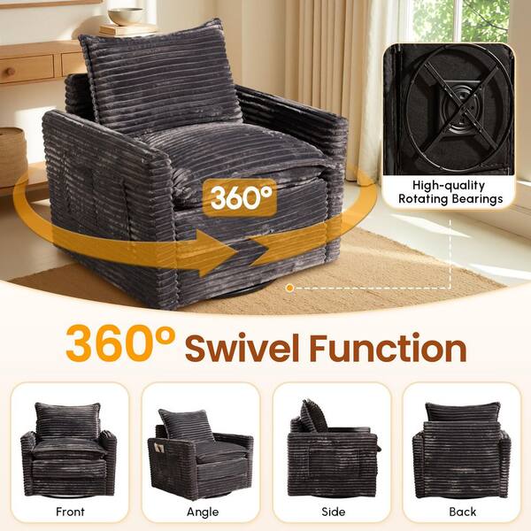 Allwex YOYO Gray Plush Corduroy Swivel Accent Chair (Set of 2